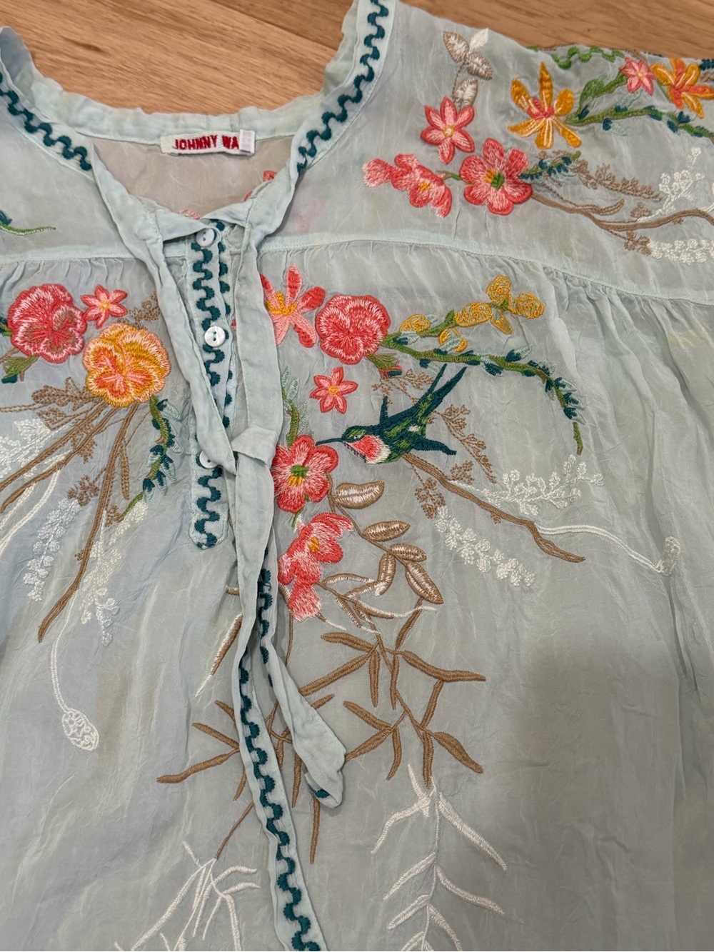 Johnny Was Light Blue Embroidered Boho Tunic - Picture 2 of 5